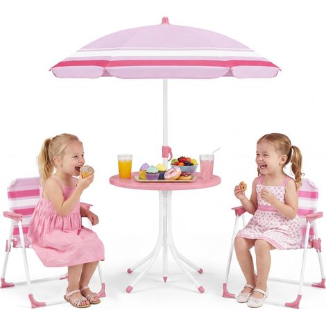 COSTWAY Table de Pique-Nique Enfant en HDPE avec Parasol Amovible Réglable (Rose) (1/5)