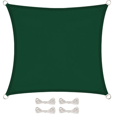 Voile d'ombrage carré pour terrasse, jardin, toile imperméable et résistant UV - 4 x 4 m - Vert foncé - Linxor