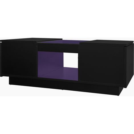 Mesa de centro negra 100x50x35,5 cm con LED por app, 2 cajones, 1 hueco y cristal (1/5)