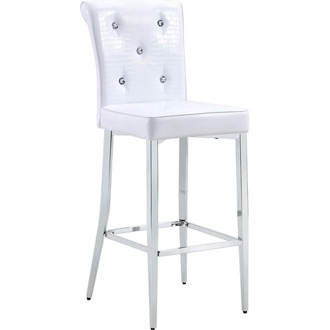 Lot de 2 tabourets de bar en simili cuir effet crocodile noir avec boutons en cristal et pieds chromés (1/5)