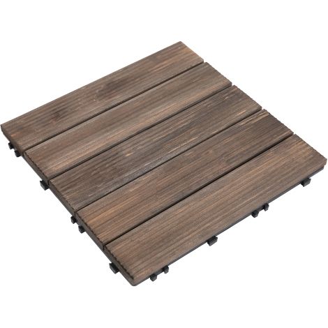 27 Pcs Solid Wood Interlocking Decking Tiles For Patio, Balcony, Roof Terrace, Hot Tub, Black, (30 x 30 cm Per Piece)