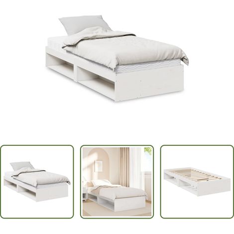 vidaXL Lit en bois - Lit de jour avec matelas blanc 100x200 cm bois de pin massif (1/5)