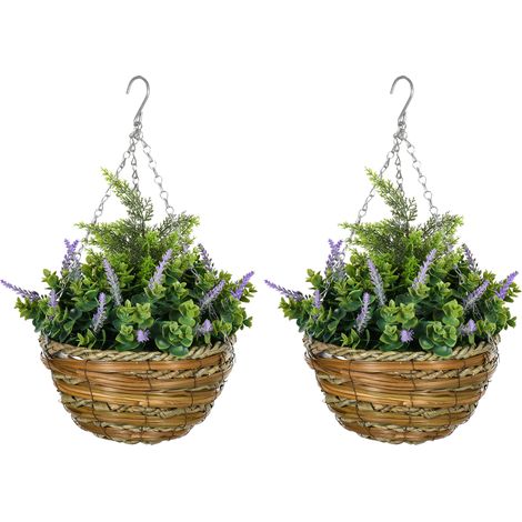Pot de fleurs artificiel suspendu Lisianthus violet - lot de 2