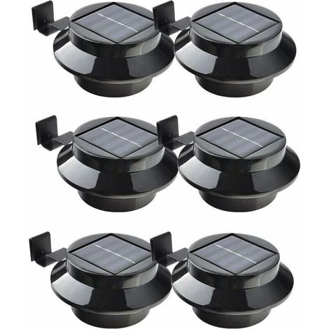 Lot de 6 lampes solaires LED, noires, étanches, adaptées aux avant-toits, clôtures, toits, jardins, terrasses, murs, contrôle automatique de la lumière. (1/4)