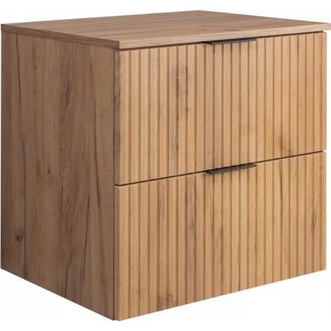 Rodan Waschbeckenunterschrank 60 cm, Braun Matt und Eiche, 46 x 60 x 57 cm, 2 Schubladen mit Soft-Close, feuchtraumgeeignet