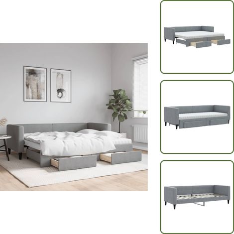Doppelbett - vidaXL Tagesbett Ausziehbar mit Schubladen Hellgrau 80x200 cm Stoff - Schubladenbett (1/5)