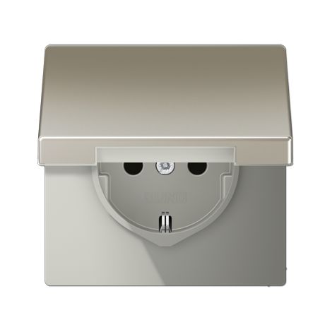 Jung Toma de corriente SCHUKO®, 16 A 250 V , SAFETY+, tapa abatible, Serie LS, acero inoxidable ES 1520 KIKL
