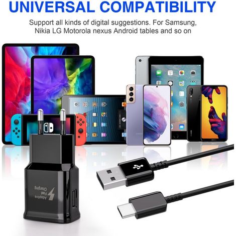Chargeur Rapide pour Téléphone Samsung, Chargeur USB avec Câble USB Type C Compatible avec Samsung Galaxy S21, S20, S10, S9, S8, A13, A14, A23, A30, A40, Note10, 9, Chargeur de Tablette USB C (1/4)
