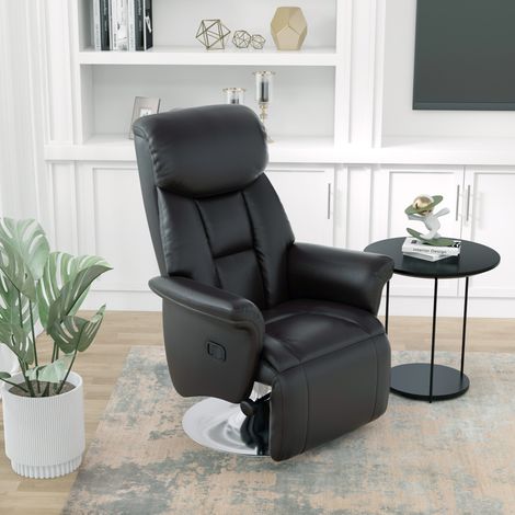 Poltrona relax girevole reclinabile a 130° con poggiapiedi, ecopelle nera 150 kg HAVRYA (1/5)
