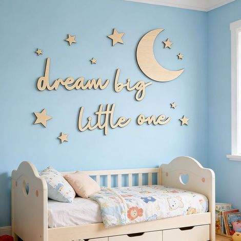 Lot de 15 lettres en bois pour décoration murale, Dream Big Little One, décoration murale, style bohème, pour chambre d'enfant, chambre à coucher, maison, salon