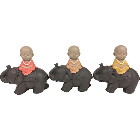 Signes Grimalt Monk über Elefanten 3U Buddhas  Graue Buddha-Figur – 12 x 13 x 6 cm