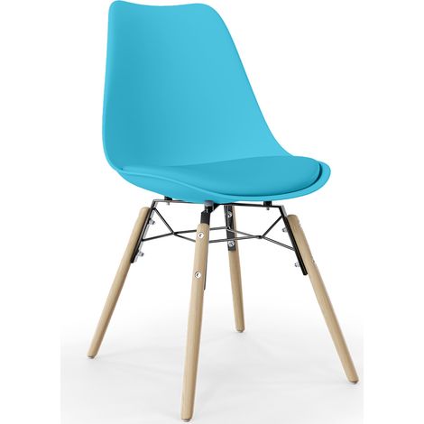 Chaise de Salle à Manger avec Coussin - Design Scandinave et Pieds en Bois - Skögur Bleu clair (1/5)