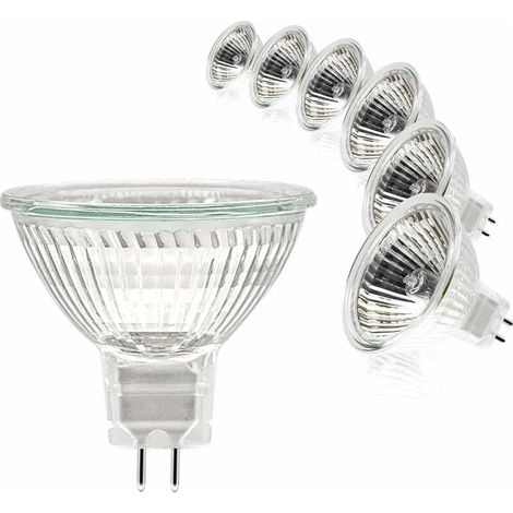 Ampoules Halogènes, Ampoule Spot MR16, Ampoule 12V 35W, Ampoule gu5.3 Ampoule MR16 Dimmable, 2 Broches Ampoules Halogène Blanc Chaud 2700K, Couvercle en Verre pour Plafonnier, Pack de 6 (1/4)