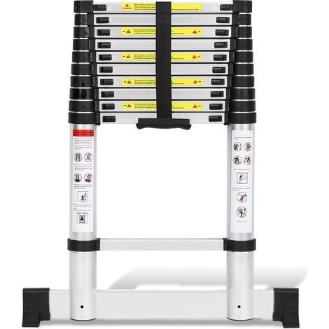 Wolketon Aluminium-Teleskopleiter 3,2 m, gerade Anlegeleiter mit Stabilisator, belastbar bis 150 kg