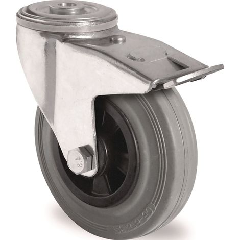 Lenkrolle m.Festst.D.80mm Trgf.70kg m.Rückenloch Rollenlager VG grau TECWERK