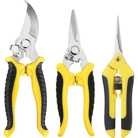Sécateur Droit, Ciseaux de Fleuriste, cisailles de Jardin Multi-tâches, Lot 3 outils de jardinage coupants, haies coupe branches Jaune (1/5)