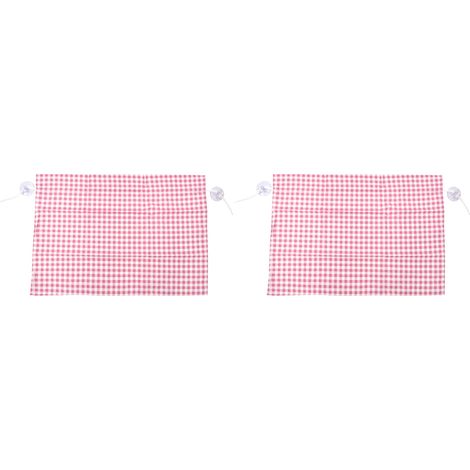 Lot de 2 rideaux pare-soleil latéraux de voiture anti-UV à motif quadrillé avec ventouses - Motif quadrillé rose (1/5)