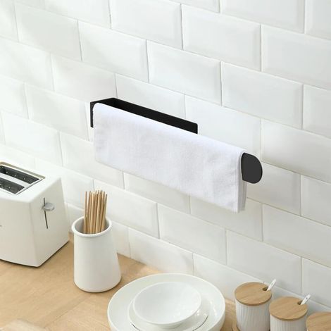 Porte Serviette Salle de Bain sans Perçage, Porte-Serviettes Mural en INOX, Adhésif 4.5M, 32CM, Noir