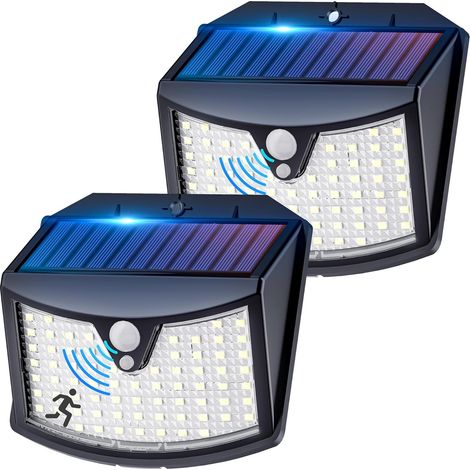 Lampe Solaire Exterieur, 【Lot de 2】 Lumière Solaire Extérieure, 3 Modes IP65 Étanche - Éclairage Extérieur Solaire pour Jardin, Garage, Patio, Lampe Exterieur Murale
