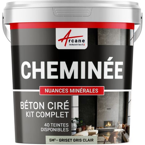 Béton ciré cheminée, kit avec primaire et vernis - 5 m² (en 2 couches) Griset Gris Clair - ARCANE INDUSTRIES