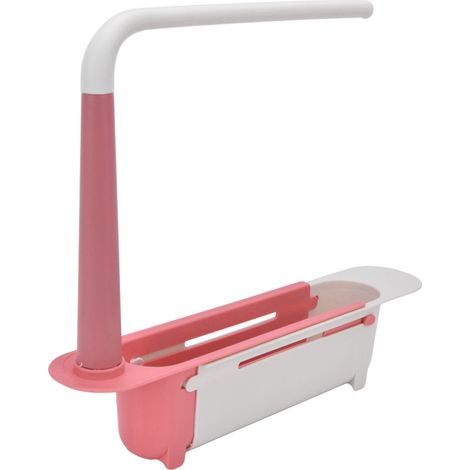 Étagère télescopique pour évier, longueur réglable, grande capacité, en polypropylène extensible, rouge. (1/5)