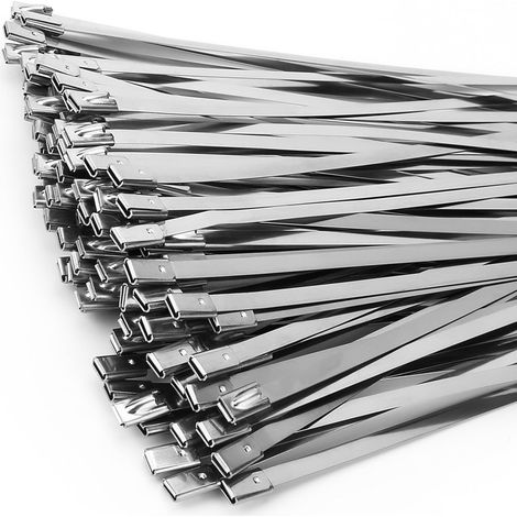 Edelstahl Kabelbinder 100 Stück, 300mm4,6mm (V2A), Metall Kabelbinder Stark, Hitzeschutzband Befestigung, Zaunbau, Kabelmanagement. (1/5)