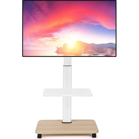 Support TV roulettes Meuble TV Roulant pour 32-70 Pouces Plat/incurvé LED/LCD/OLED Hauteur réglable Support TV sur Pied Jusqu à 45kg Meuble TV au Sol avec étagère DVD pour Ordinateur Blanc (1/5)