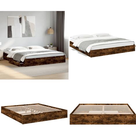 Bettgestell mit Schubladen Räuchereiche 200x200cm Holzwerkstoff - Holzbettwäsche - Doppelbett - Bettsofa - Boxspringbett - Massivholzbette - Home & Living (1/5)