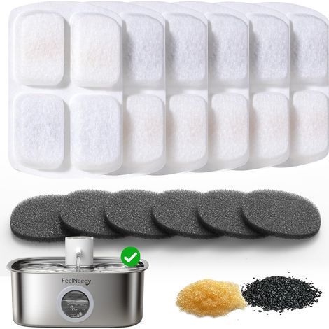 6 Packs Filtre, 4 Couches, 6 Éponge, Acier Inoxydable, Fontaine Chat (1/5)