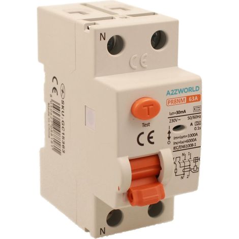 RCCB Interruttore Differenziale Puro Tipo A 1P+N 2M 6000A 30mA AC 230V IP20 IEC61008-1 PR8NM, Corrente Disponibili 16A 25A 32A 40A 63A (63A) (1/3)