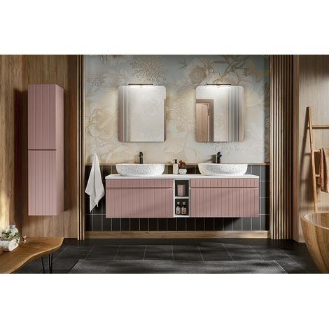 Otitec – Colonne de salle de bain en bois FSC – Rose antique et blanc alpin – 6 compartiments – Hauteur 160 cm, Largeur 35 cm, Profondeur 33 cm - L35-H160-P33 (1/4)