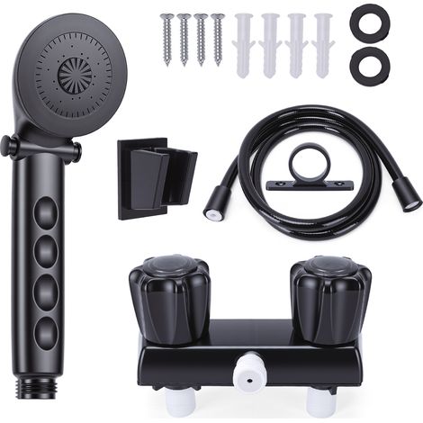 Robinet de douche pour camping-car avec douchette et flexible, résistant aux fuites et à la rouille, pour camping-car, caravane et caravane, usage intérieur/extérieur, noir