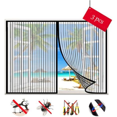 Lot de 3 Moustiquaire Fenêtre Magnétique, Auto-Adhésif Rideau en Maille Moustiquaire Porte Magnétique,Fermeture Automatique, pour Fenêtre Portes-Black-A 47x47inch(120x120cm) Moustiquaire de fenêtre (1/4)