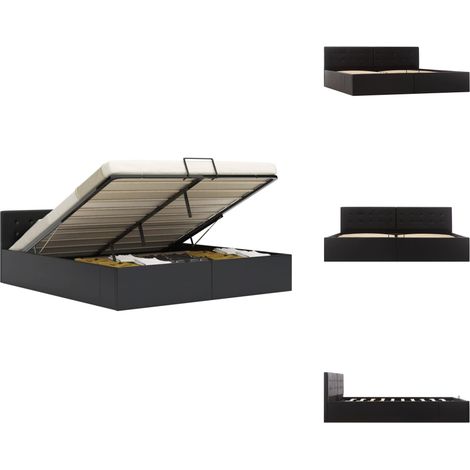 Stauraumbett Hydraulisch Schwarz Kunstleder 180×200 cm - Doppelbett - Bettgestell - Stauraumbett - Boxspringbetten - Schlafraum (1/5)