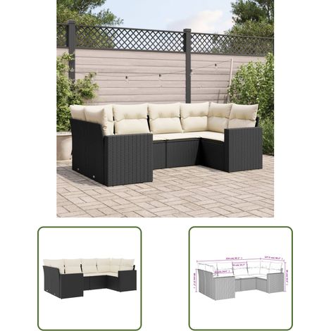 The Living Store Salon de jardin 6 pcs avec coussins noir résine tressée - Ensemble Salon De Jardin - Meuble De Jardin - Salon Extérieur - Canapé Jardin - Résine Tressée (1/3)