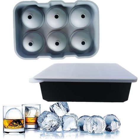 2 Silikon-Eiswürfelformen, leicht zu lösen, große Würfel, rund, quadratisch, für Cocktails, Whisky, Kaffee (1/5)