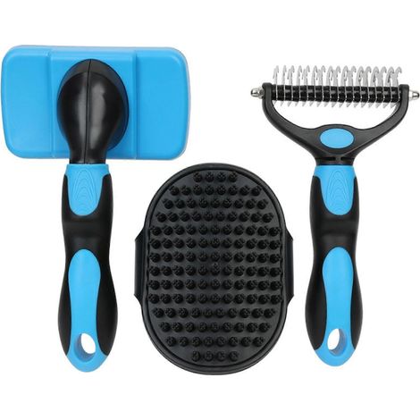 【BQ】Kit de toilettage pour chien 3 pièces : brosse anti-mue, brosse carde, brosse de bain et peigne pour accessoires pour animaux (1/5)