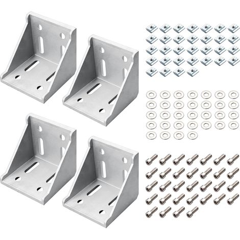 4 Équerres de Fixation 78x78x80mm pour Profilé 8080 Rainure 8mm + 32 Écrous Rondelles Boulons M8x16mm Support en Aluminium Cornière Raccord (1/5)