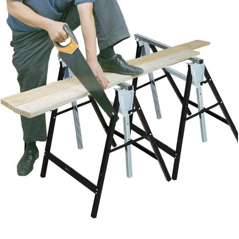 tréteau de scie, tréteau de travail, réglable en hauteur, pliable, métal, noir, 68 x 56 x 80-130 cm, robustesse 200 kg (1/5)
