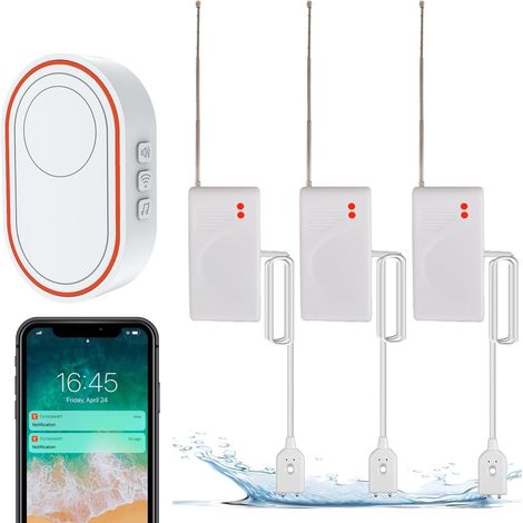 Détecteur de Fuites d'eau WiFi, Capteur d'eau avec Alarme Réglable et Alertes par Application, Kit Maison Connectée avec Capteurs Extensibles pour Cuisine, Cave, Salle de Bain (1/5)