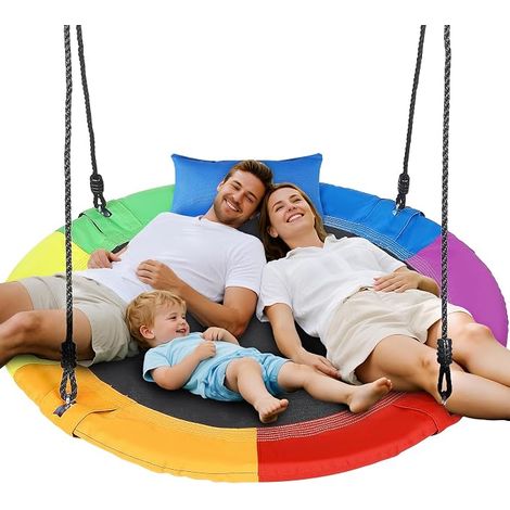 Columpio nido con cojín, columpio de exterior de 100 cm, capacidad de carga de 300 kg, columpio infantil (120-177 cm), cuerda regulable en altura con cojín extraíble, para niños y adultos. (1/5)