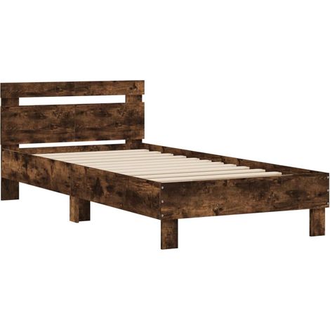 vidaXL Cadre de lit sans matelas avec tête de lit chêne fumé 100x200cm