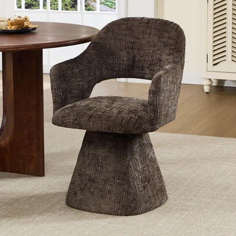 Chaise de salle à manger pivotante en velours côtelé marron foncé avec accoudoirs (1/5)