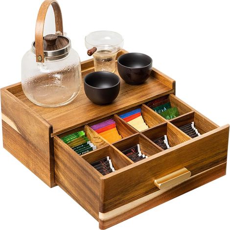 Organisateur de sachets de thé en bois, organisateurs de thé et boîte de rangement, boîte à thé pour sachets de thé, plateau de rangement, boîtes de rangement pour sachets de thé pour comptoir, présen