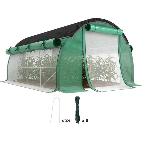Serre tunnel 4x3x2 m filet protection solaire parois enroulables acier bâche plastique verte serre potager jardin (1/5)