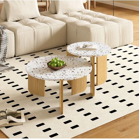 MEUBLIV Couchtisch 70x70x35 cm weiß und Holz – 2 verschachtelbare Teile für Wohnzimmer und Balkon (1/5)
