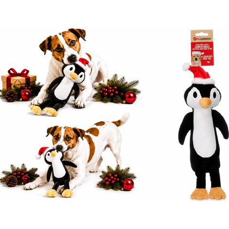 Jouet Chien - Noel Pingouin Noir - Peluche Douce - avec Squeaker - pour Plus de Plaisir de Jeu - Noir - 15 x 9 x 45 cm