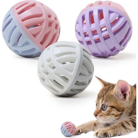 Balle en caoutchouc TPR : jouet interactif souple en 3 pièces avec clochette interne pour chiots, chiens, chatons et chats d'intérieur (1/5)