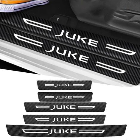 (5 pièces) Accessoires auto : seuils de porte en fibre de carbone, compatibles avec Nissan Juke, emblème « Bienvenue », autocollants de garniture de pédale. (1/4)