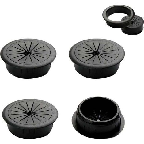Set mit 4 flexiblen Kabeldurchführungen für Desktop-PCs, 50 mm Öffnung, Werkzeug zum Ordnen und Sortieren von Datenkabeln, Metall-Kabeldurchführungen für Desktop-PCs und PCs (schwarz) - Crezuo